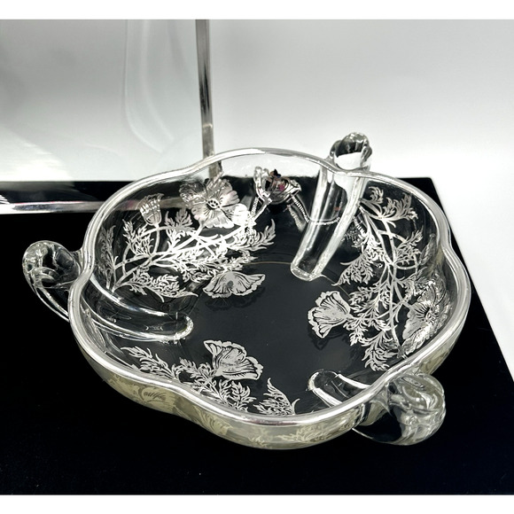 Vintage 50s Silver City Sterling Overlay Poppy Floral Serving Platter Candy Dish - Picture 3 of 13